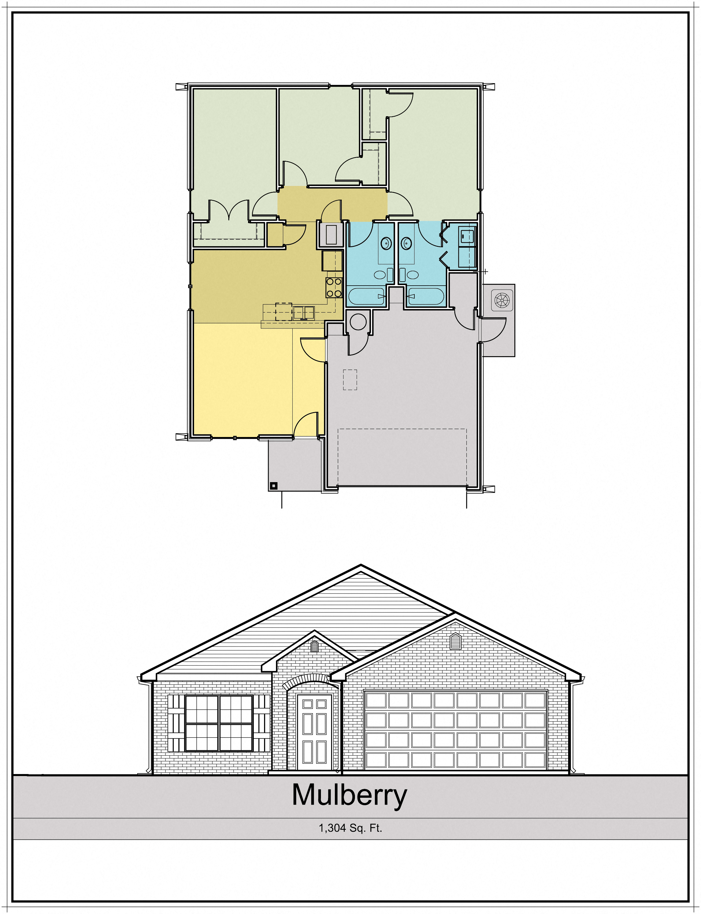 Floor plan for 3 beds, 2 baths, 1304 sqft